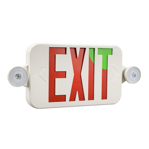 H5 | LED Dual Head Exit & Safety Sign | 2W | Switchable Color Lens | Red & Green | CCT Adj 6000K-7000K | 120-277Vac | 3.6V 1000MAH Battery | UL Listed