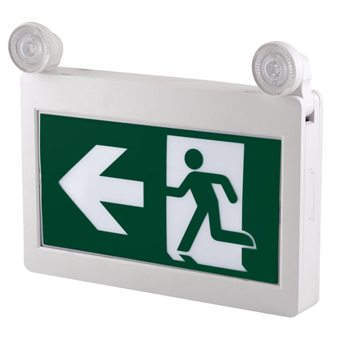 H3 | LED Running Man Combo Safety Exit Sign | 4W | 6000-7000K | Green | 120-347V | 3.6V 1000mAh Ni-Cd Battery | Single & Double Face | UL Listed - Lighting of Tomorrow