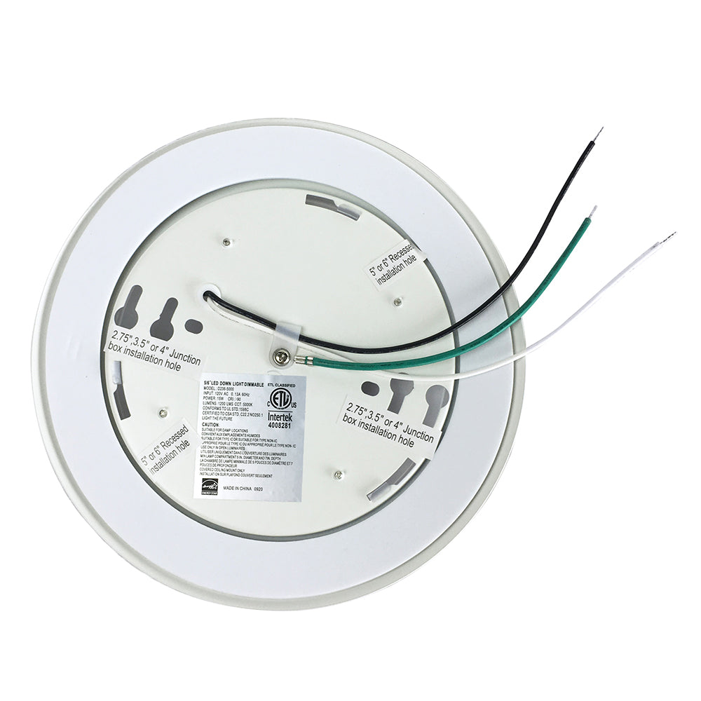 6 inch 15W LED Disk Down Light 5CCT Selectable D236D-90-CCT-WH