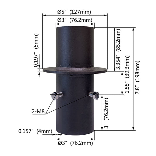 Insert Round Pole Adaptor 5 inch to 3 inch Tenon