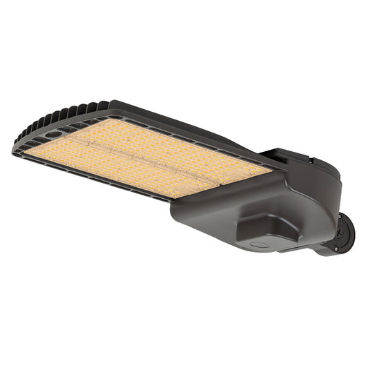 Image of a 120W-300W selectable LED shoebox light, AC277-480V, ideal for outdoor area illumination.