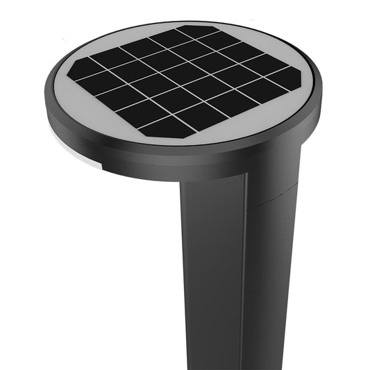 Image of a 5W Solar LED Round Bollard Light, 5000K CCT, 266 Lumens, Bronze housing, with dimensions 9.33"X39.37".