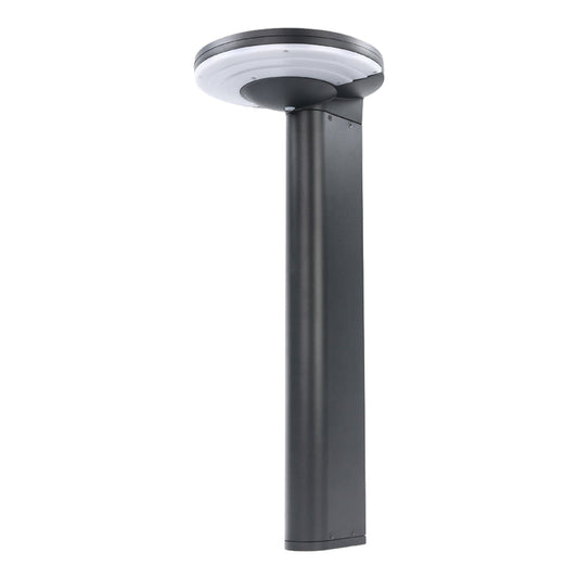 Image of a 5W Solar LED Round Bollard Light, 5000K CCT, 266 Lumens, Bronze housing, with dimensions 9.33"X39.37".