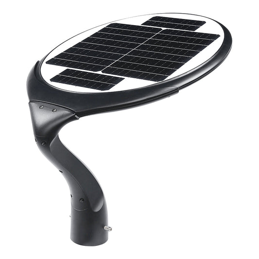 Image of a 15W Solar LED Post Top Light (WSD-SPRCPT15W5-50K-B) showing its bronze finish and features.