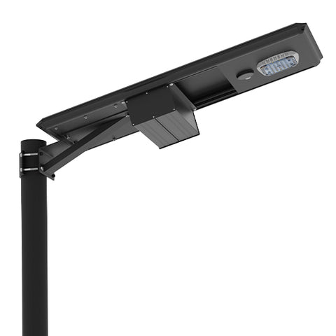 Solar LED street light with 50 Watt, 9800 Lumens, and 5000K, featuring intelligent driver and MPPT technology.