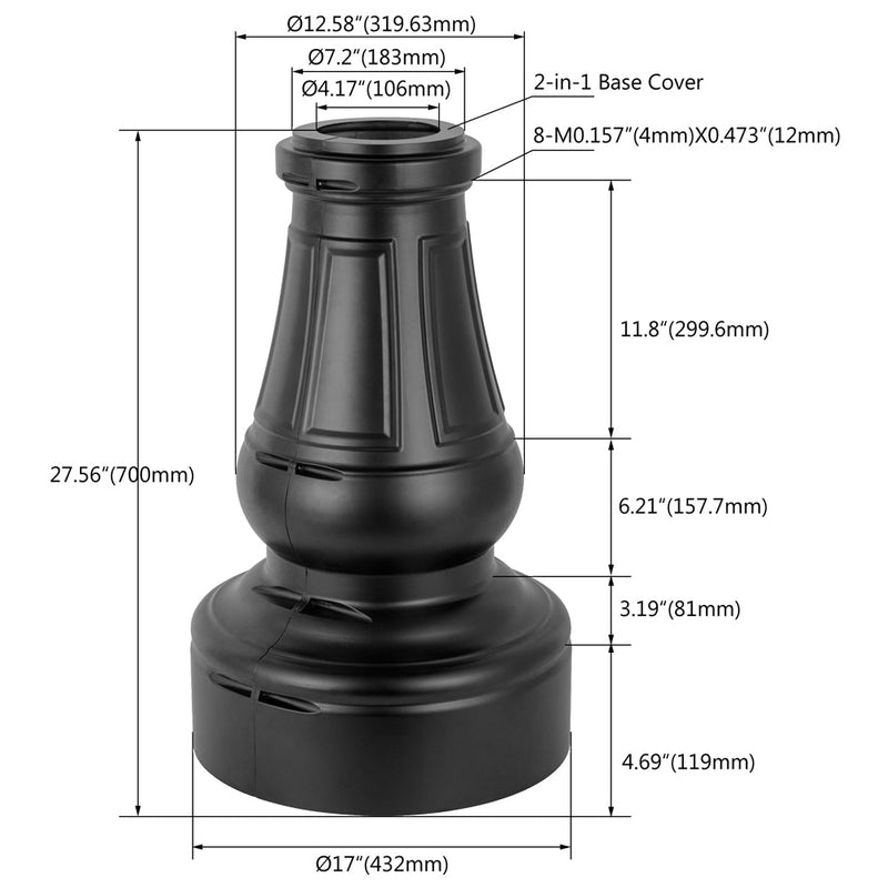 4 inch Decorative Aluminum Bases Cover For Round Light Pole WSD-DBR4-D17H27-D