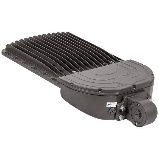 Image of a 120W-300W selectable LED shoebox light, AC277-480V, ideal for outdoor area illumination.