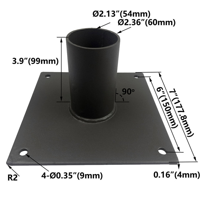 180° Wall Mount Bracket with 2-3/8" O.D. Tenon WSD-ADP2.5-180L3.9-D
