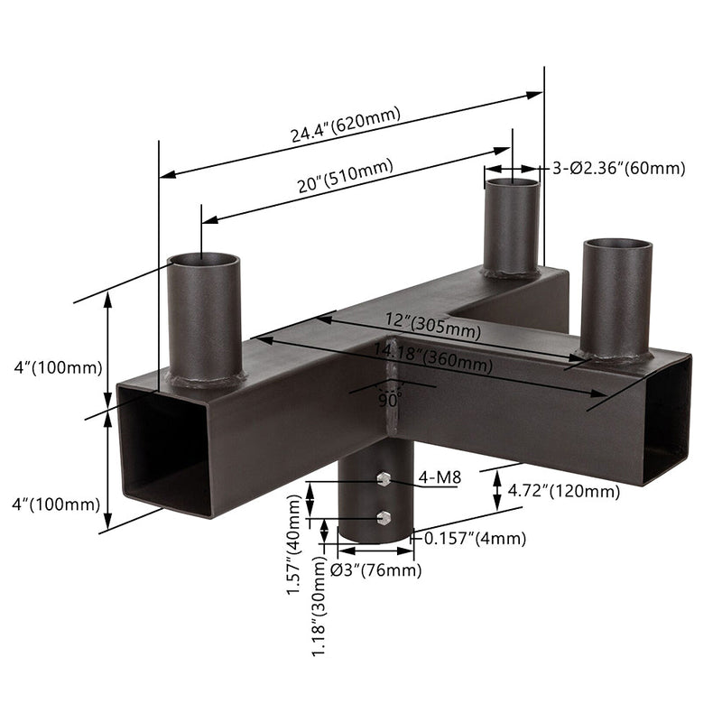 Square Triple 90° Horizontal Tenon Adapter WSD-QT90-3T-D