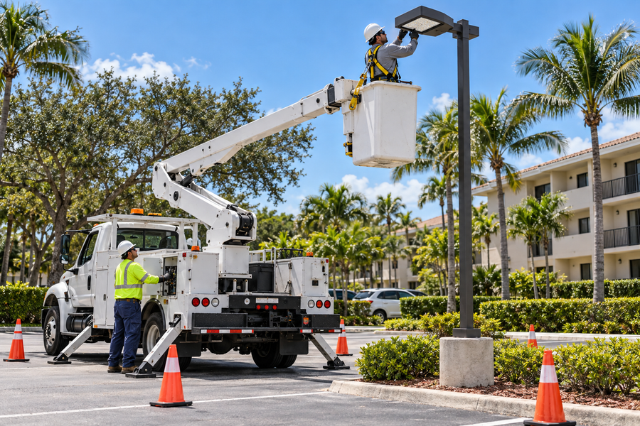 Parking lot lighting installation illustration