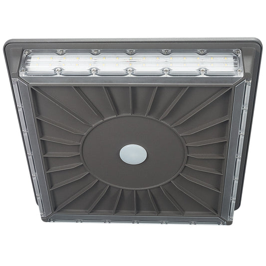45W LED Parking Garage Canopy, 5000K, 120-277V, Dimmable, Bronze Finish. WISDOM LED Parking Garage Canopy series.